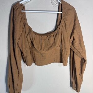 Wild Fable/Target Bustier Style Long Sleeve Crop Top Low Cut Golden Brown Sz XL